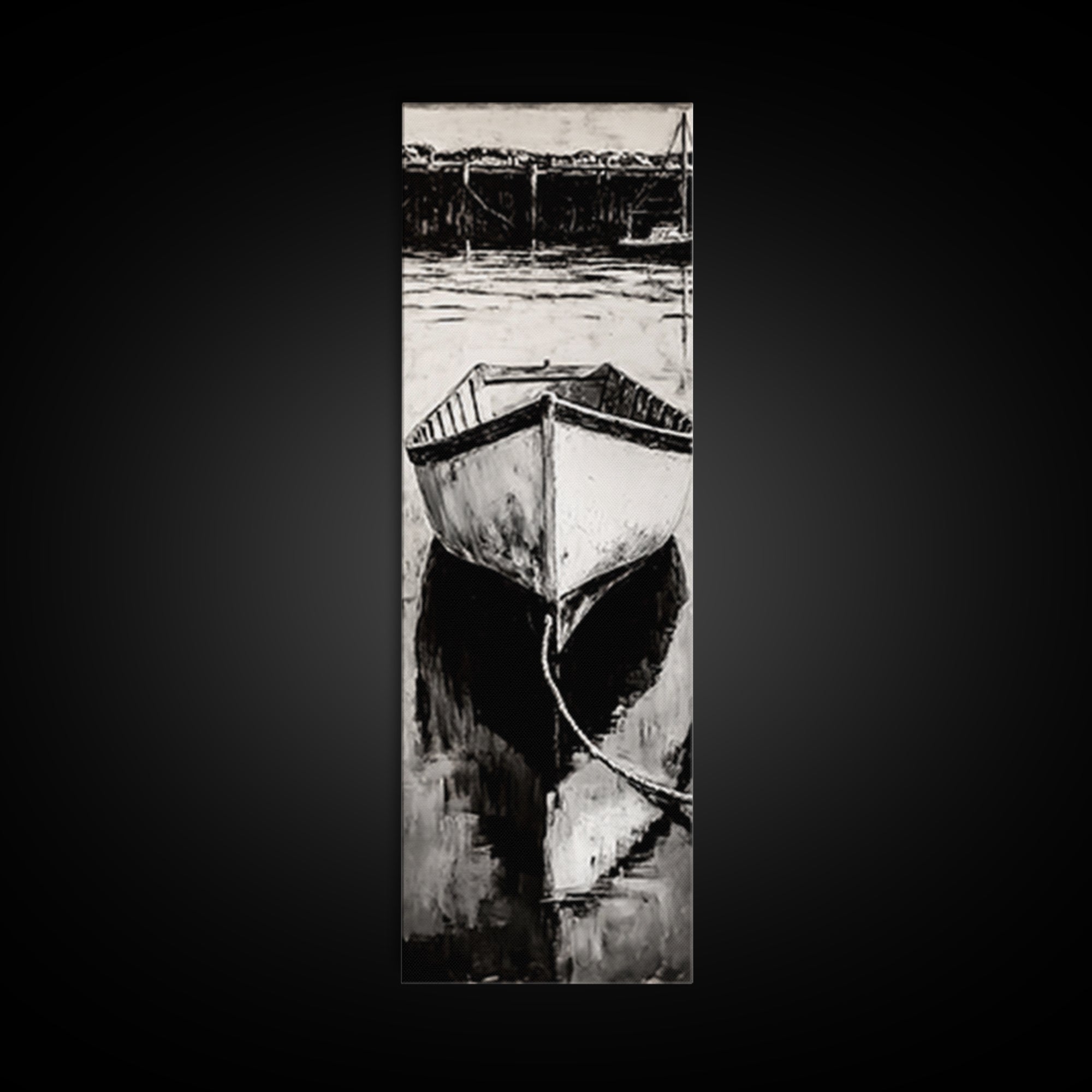 Monochrome Boat Reflection Framed Canvas Print nautical painting moody art coastal wall art nautical wall art gift idea for him