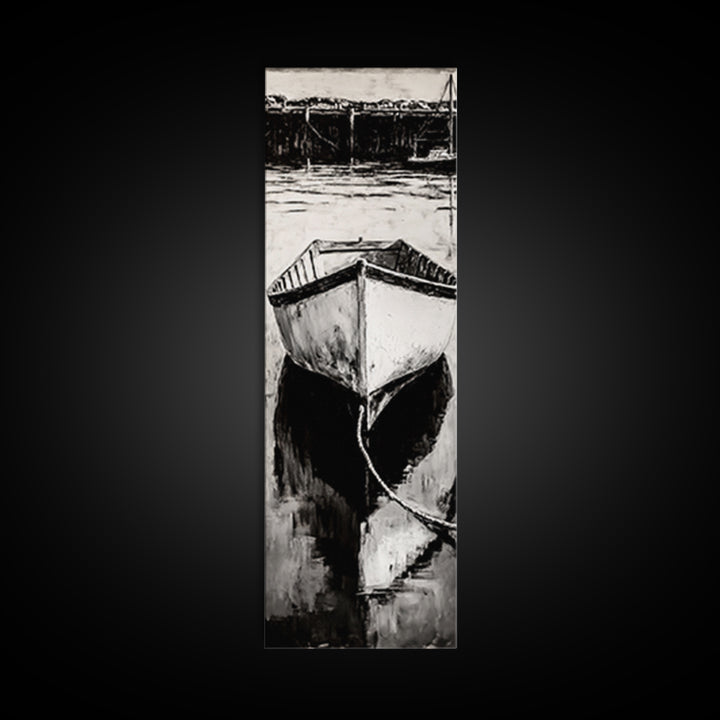 Monochrome Boat Reflection Framed Canvas Print nautical painting moody art coastal wall art nautical wall art gift idea for him