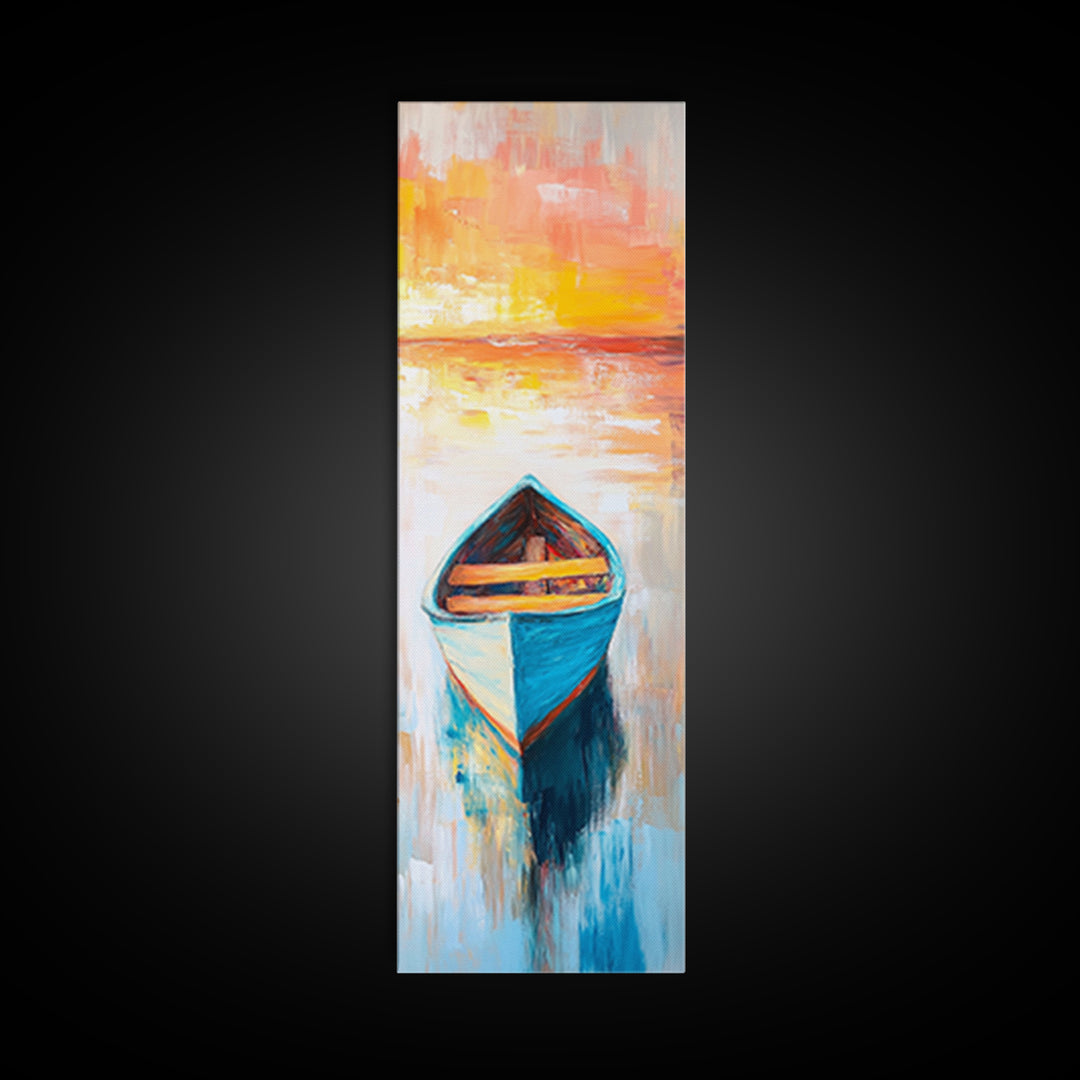 Colorful Boat at Sunset Canvas Print nautical painting coastal decor seascape painting beach house wall art ocean art