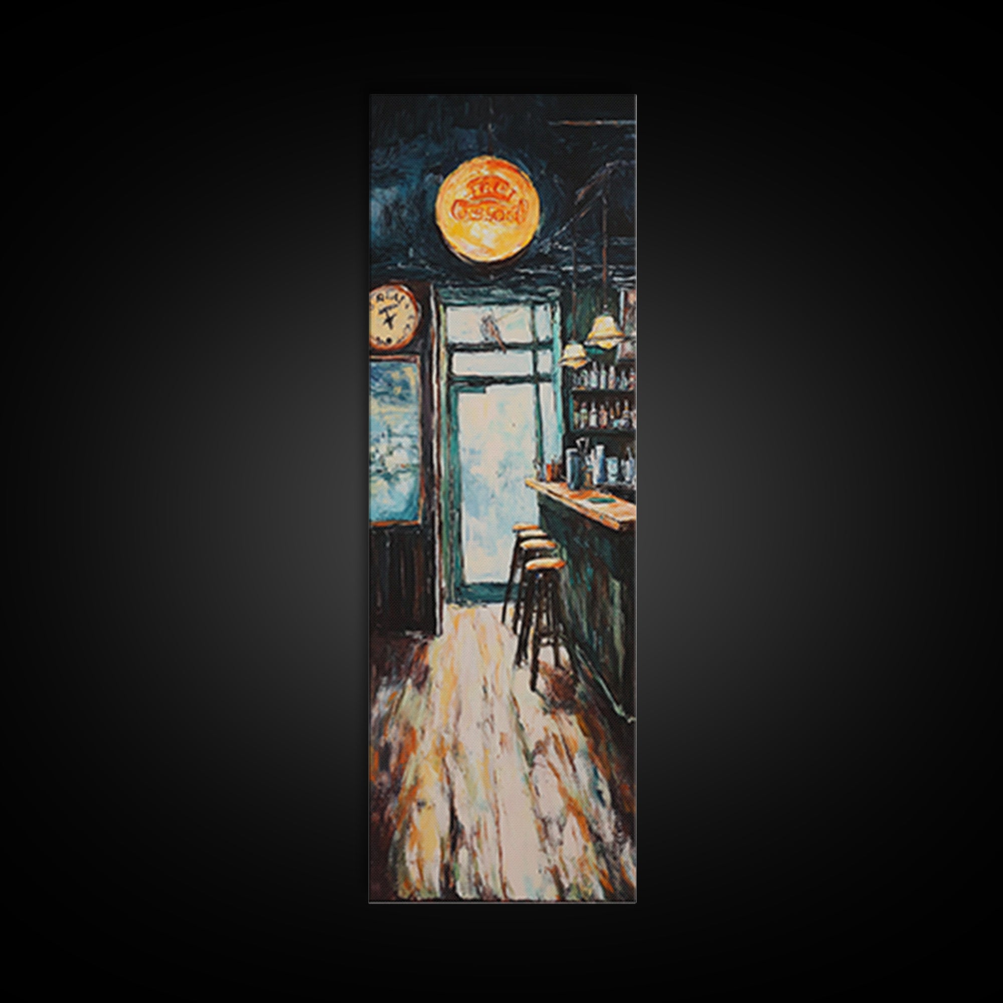 Rustic Bar Scene Framed Canvas Print, Espresso Martini Wall Art, Moody Art, Long Narrow Wall Art, Rustic Decor, Above Sofa Art, Gift Idea