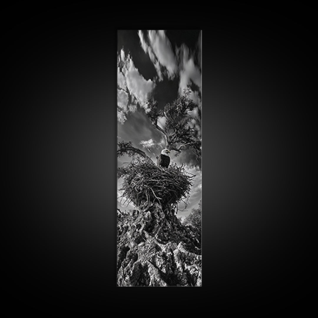 Bald Eagle Nest ,Framed Canvas Print, bird art, moody art, rustic décor, farmhouse art, gift idea, southwest wall art, landscape painting