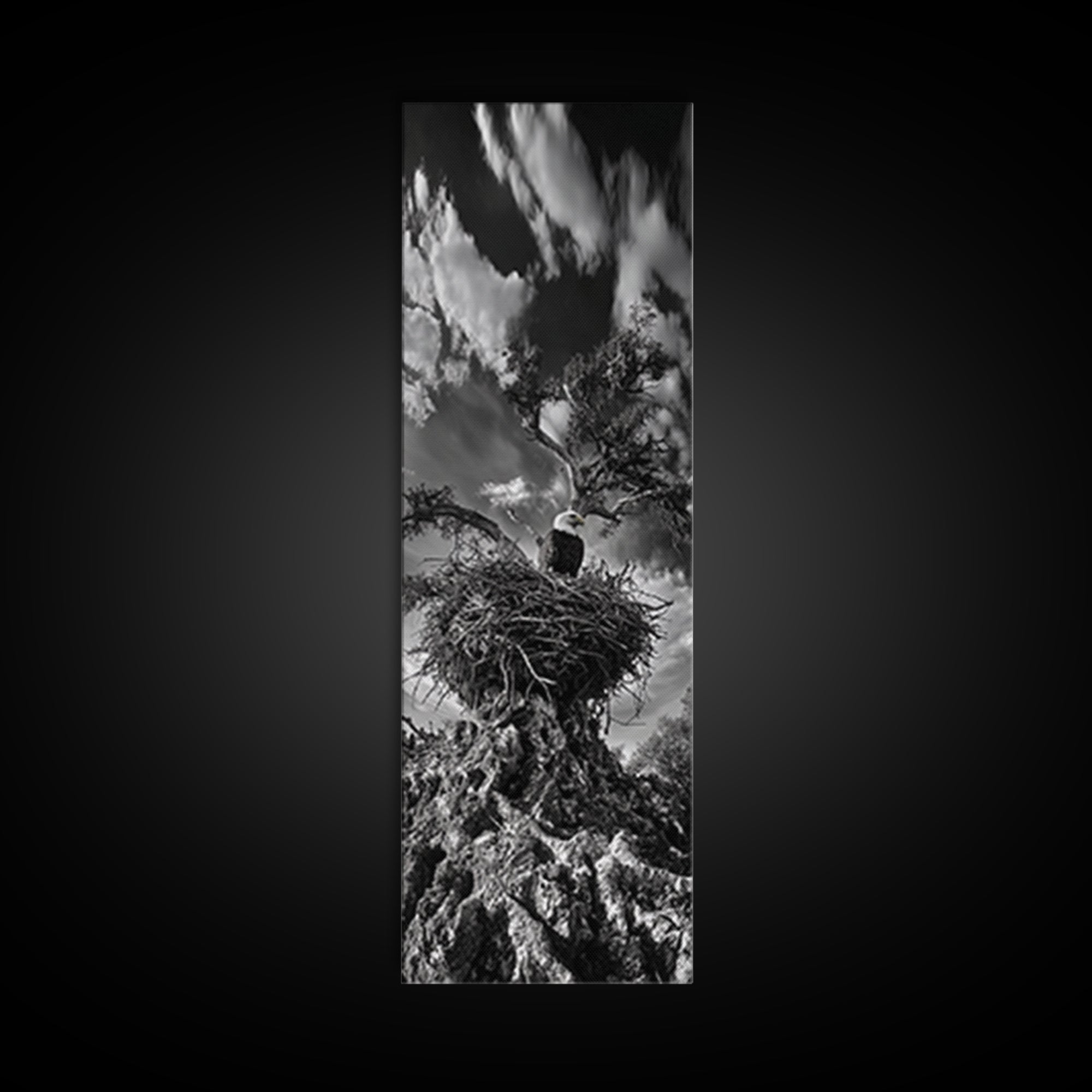 Bald Eagle Nest ,Framed Canvas Print, bird art, moody art, rustic décor, farmhouse art, gift idea, southwest wall art, landscape painting
