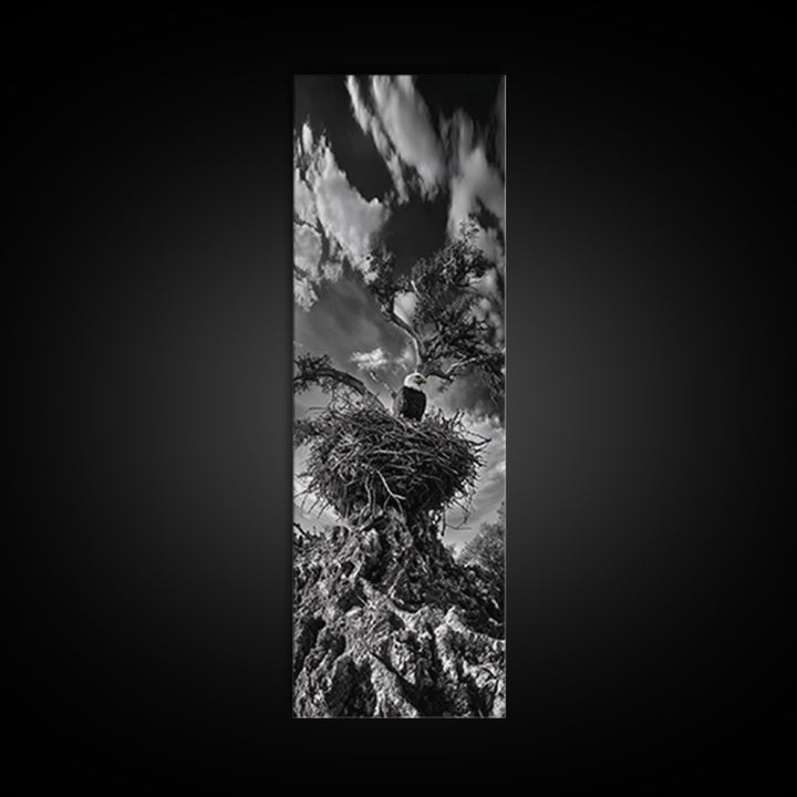 Bald Eagle Nest ,Framed Canvas Print, bird art, moody art, rustic décor, farmhouse art, gift idea, southwest wall art, landscape painting