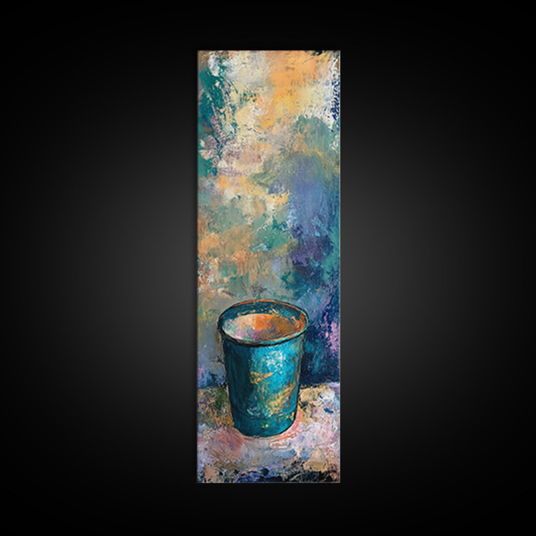 Abstract Blue Cup Framed Canvas Print rustic art farmhouse art coastal cowgirl wall art teal wall art kitchen decor wabi sabi wall art