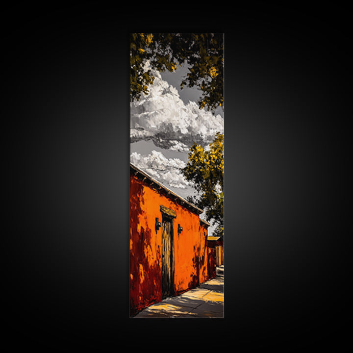 Southwest Adobe House Framed Canvas Print Rustic Wall Art Warm Earth Tone Painting Boho Wall Art Minimalist Art