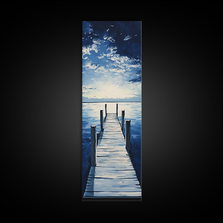 Dockside Tranquility Coastal Wall Art Framed Canvas Print Nautical Painting Blue and Green Wall Art Above Sofa Art Lake Tahoe Art