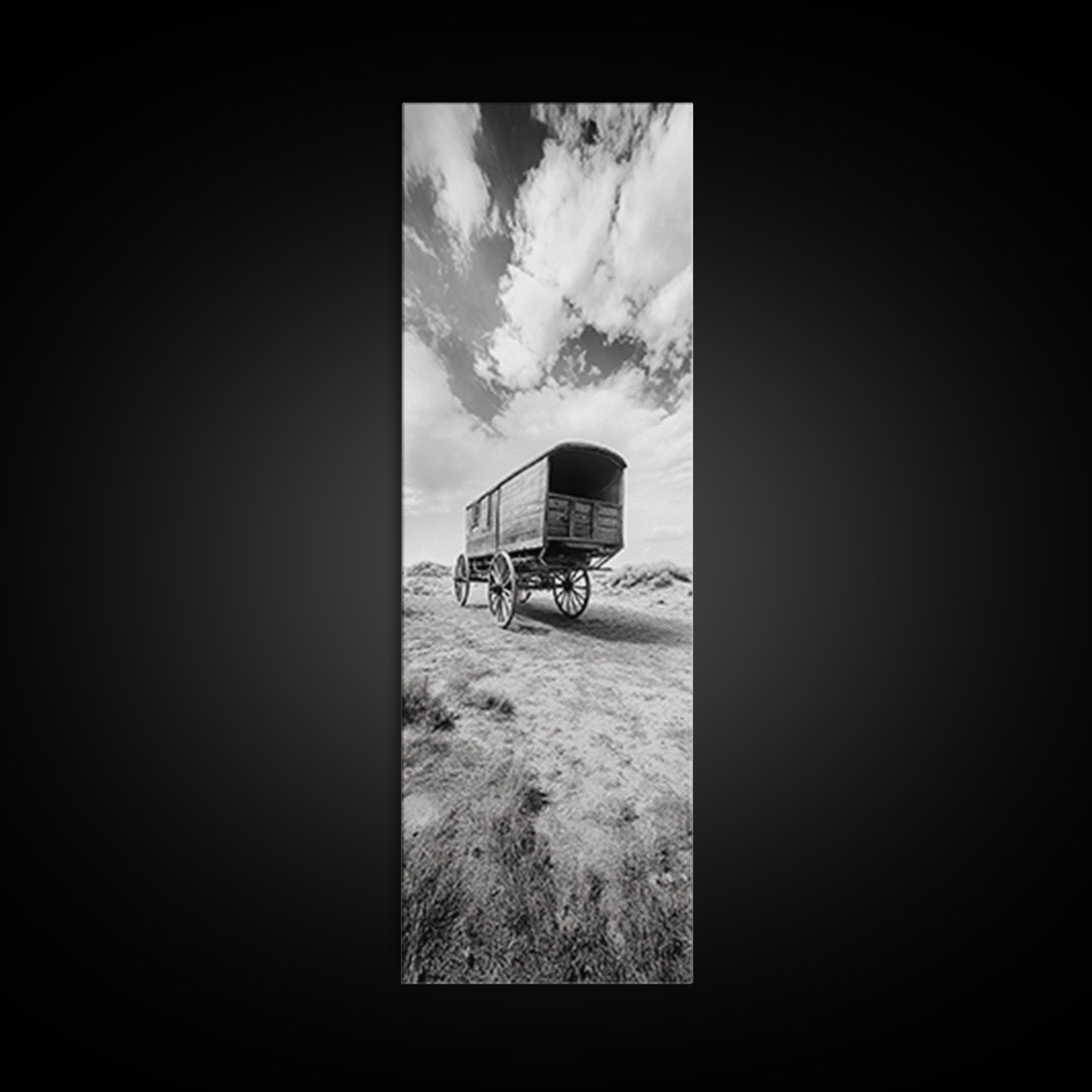 Pioneer Covered Wagon, Rustic Wall Art, Framed Canvas Print, Farmhouse Art, Western Décor, Minimalist Art, Extra Wide Art