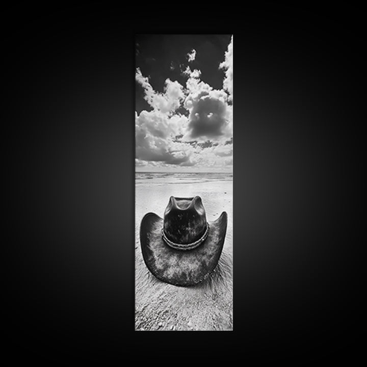 Weathered Cowboy Hat, Coastal Cowgirl Wall Art, Framed Canvas Print, Rustic Décor, Boho Art, Minimalist Art, Nautical Wall Art