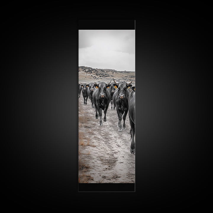 Western Cattle Drive Framed Canvas Print | Rustic Farmhouse Art | Moody Art | Vintage Cowboy Painting | Above Sofa Wall Art | Gift Idea
