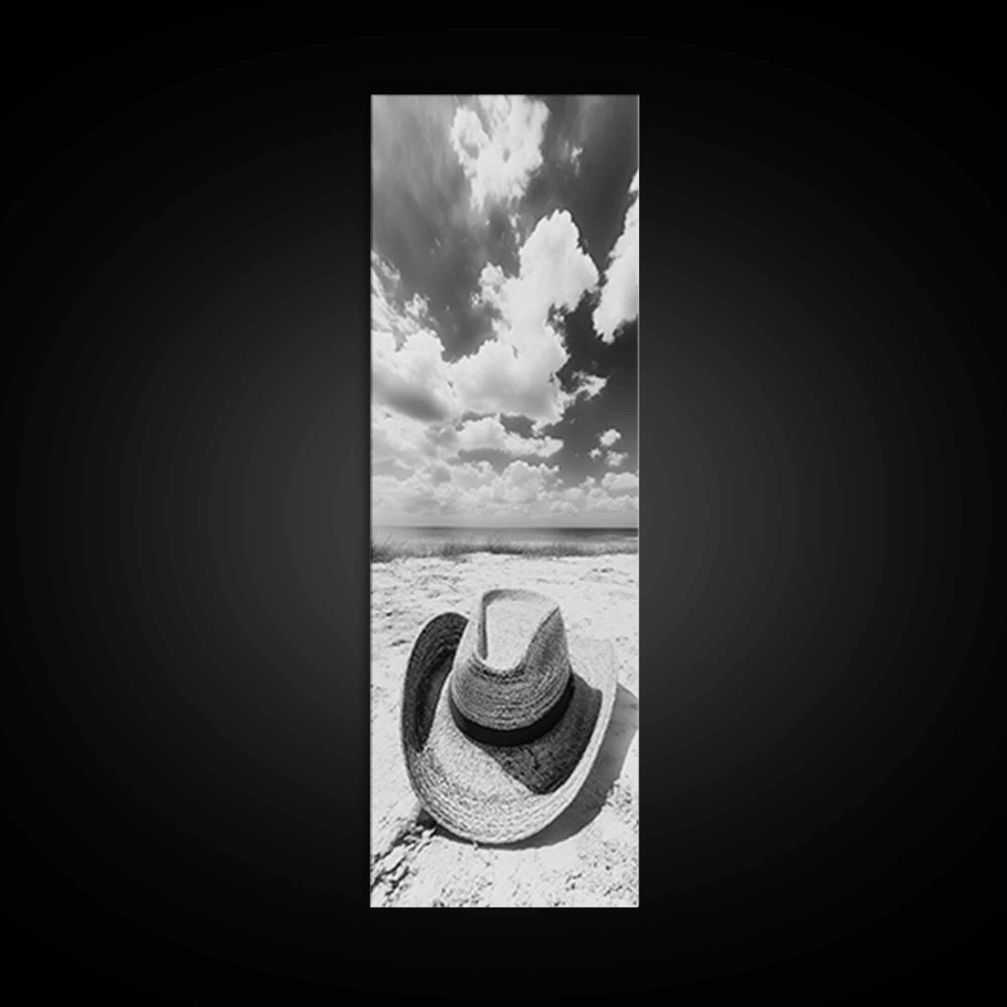 Straw Cowboy Hat, Beach Photography, Framed Canvas Print, Coastal Cowgirl, Wall Art, Rustic Décor, Minimalist Wall Art