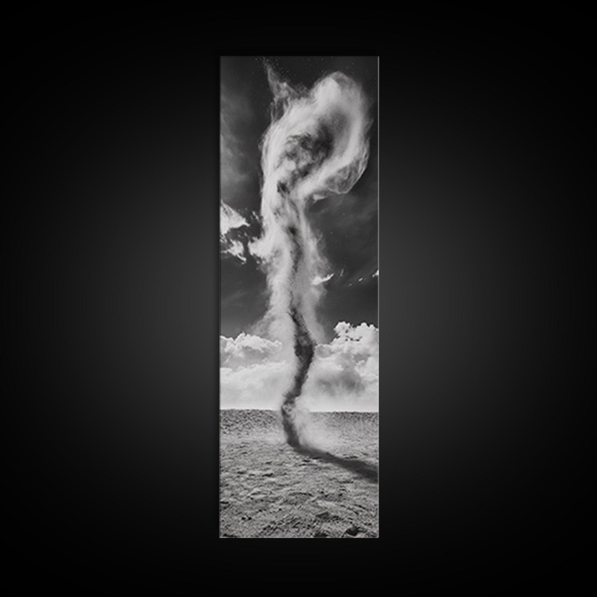Dust Storm, Twister Framed Canvas Print, dramatic landscape painting, panoramic art, moody art, western décor, extra wide art, rustic wall art