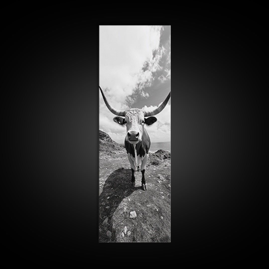 Texas Longhorn Art, Canvas Print, rustic decor, bull and bear art, cowboy western wall art, farmhouse decor, barn landscape oil painting