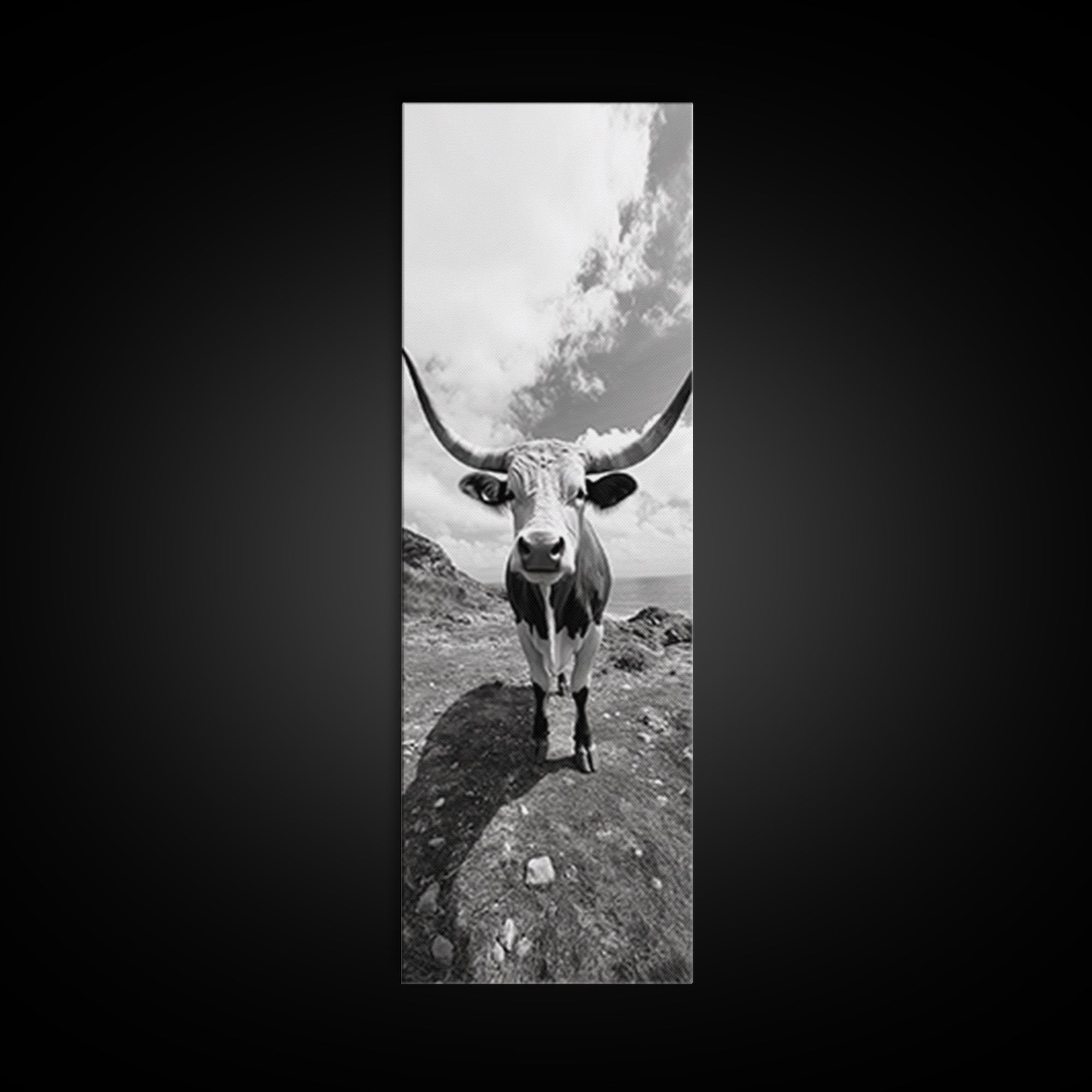 Texas Longhorn Art, Canvas Print, rustic decor, bull and bear art, cowboy western wall art, farmhouse decor, barn landscape oil painting
