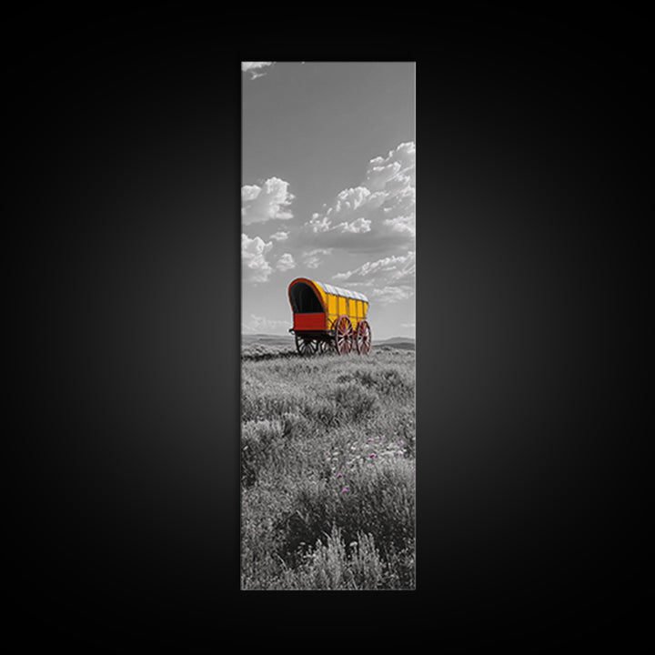 Nostalgic Wagon Trail Framed Canvas Print | Western Decor | Rustic Wall Art | Moody Landscape Art | Farmhouse Painting | Gift Idea | Panoramic Art