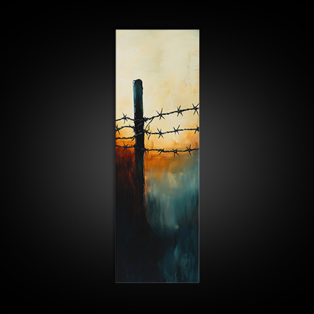 Barbed Wire watercolor, Canvas Print, rustic décor, landscape painting, moody art, southwest wall art, coastal landscape art, farmhouse art