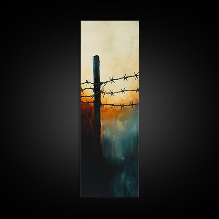 Barbed Wire watercolor, Canvas Print, rustic décor, landscape painting, moody art, southwest wall art, coastal landscape art, farmhouse art