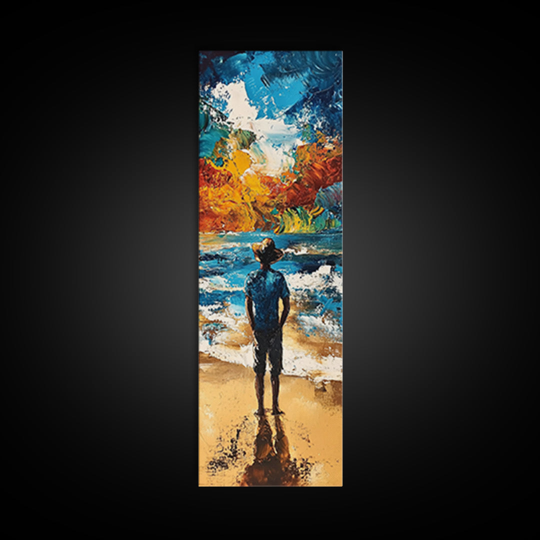 Ocean Reflection Man Framed Canvas Print landscape painting moody art coastal wall art seascape painting rustic decor guest room art