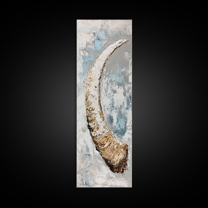 Abstract Horn Art Rustic Wall Decor Framed Canvas Print | Wabi Sabi Art | Minimalist Art | Neutral Home Decor | Textured Painting