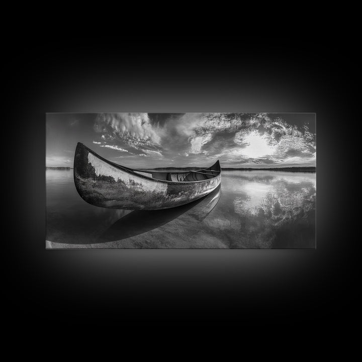 Canoe, Nautical Decor, Lake Tahoe Art, Coastal Wall Art, Above Couch Art, Rustic Art, Panoramic Painting, Framed Canvas Print