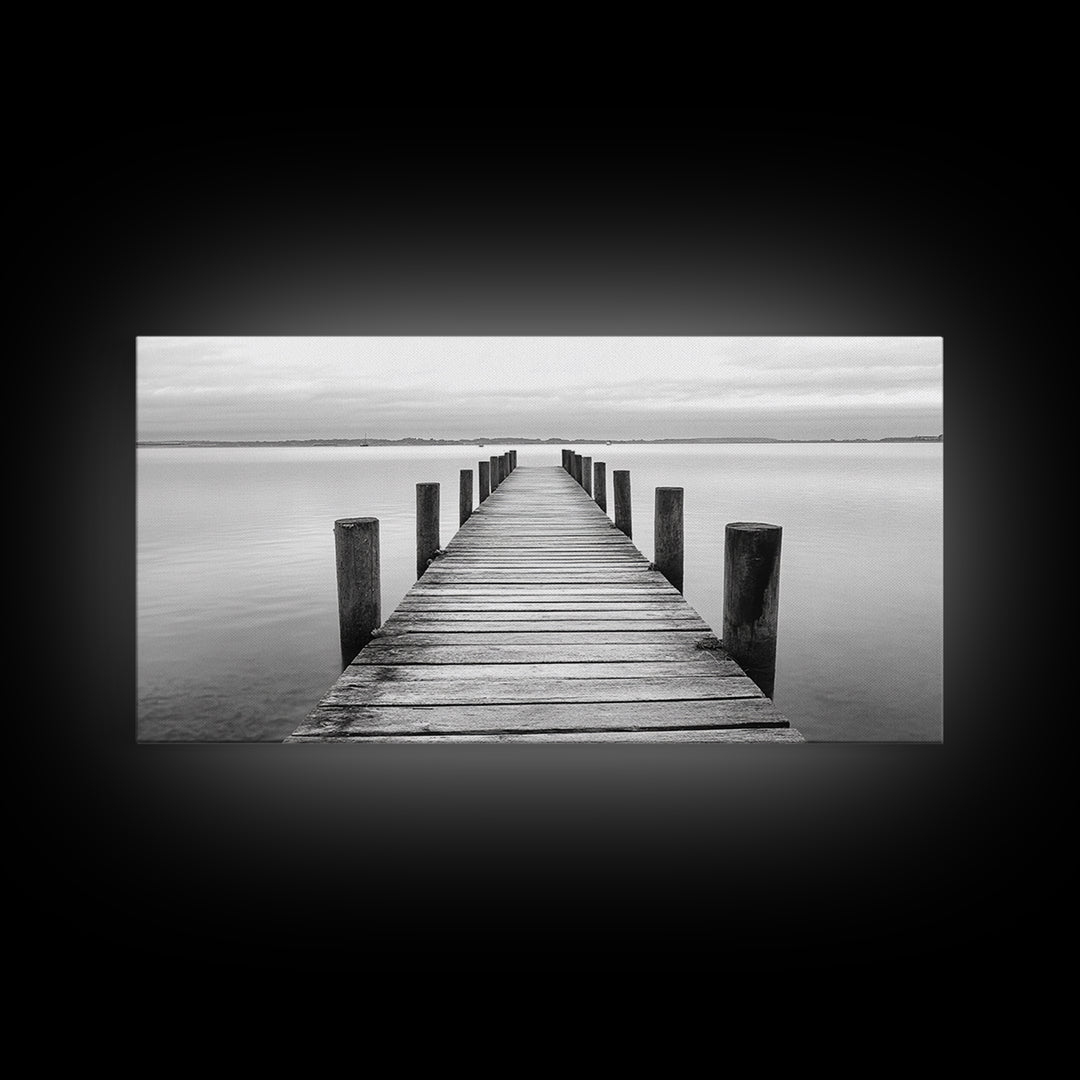 Dock, Nautical Wall Art, Extra Wide Art, Coastal Decor, Moody Art, Minimalist Art, Above Bed Wall Art, Framed Canvas Print