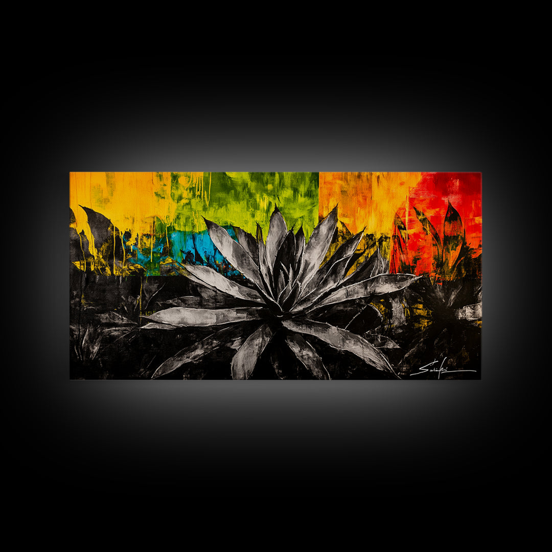 Agave Plant, southwest wall art, botanical prints, desert painting, abstract painting, extra wide art, framed canvas print, boho art