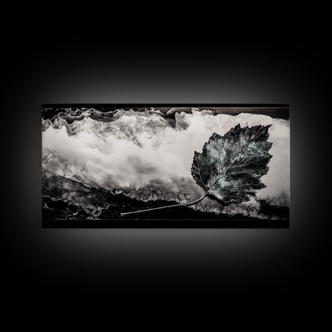 Nature Leaf Art, Monochrome Painting, Abstract Botanical Prints, Black and White Art, Modern Wall Decor, Framed Canvas Print, Rustic Art