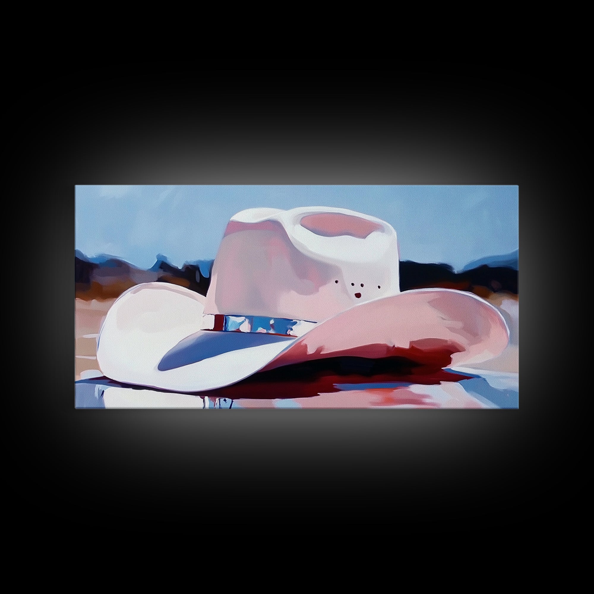 Cowboy hat, western art, farmhouse art, framed canvas print, rustic wall art, gift idea, wabi sabi art, pink abstract art, lofi art