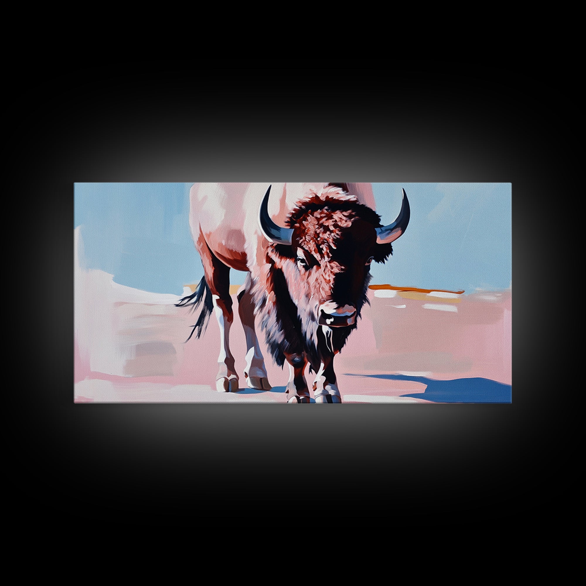 Bison, western art, rustic wall art, framed canvas print, above couch art, farmhouse art, black cowgirl painting, original painting