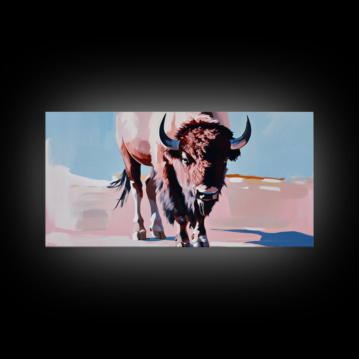 Bison, western art, rustic wall art, framed canvas print, above couch art, farmhouse art, black cowgirl painting, original painting