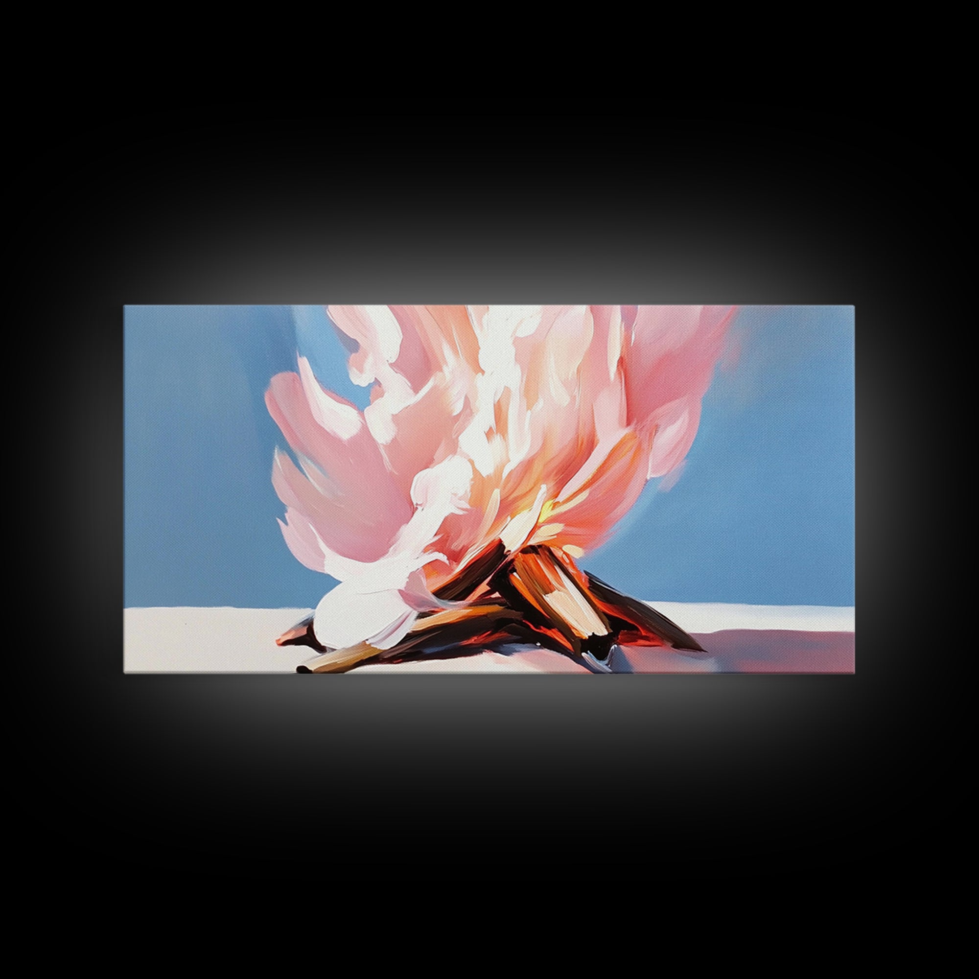 Campfire Painting, Rustic Art, Moody Art, Cozy Wall Art, Southwest Wall Art, Extra Wide Art, Framed Canvas Print, Above Couch Art, Panoramic Art