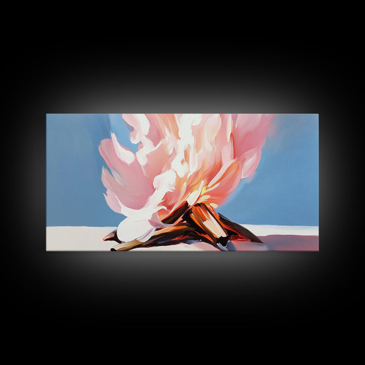 Campfire Painting, Rustic Art, Moody Art, Cozy Wall Art, Southwest Wall Art, Extra Wide Art, Framed Canvas Print, Above Couch Art, Panoramic Art