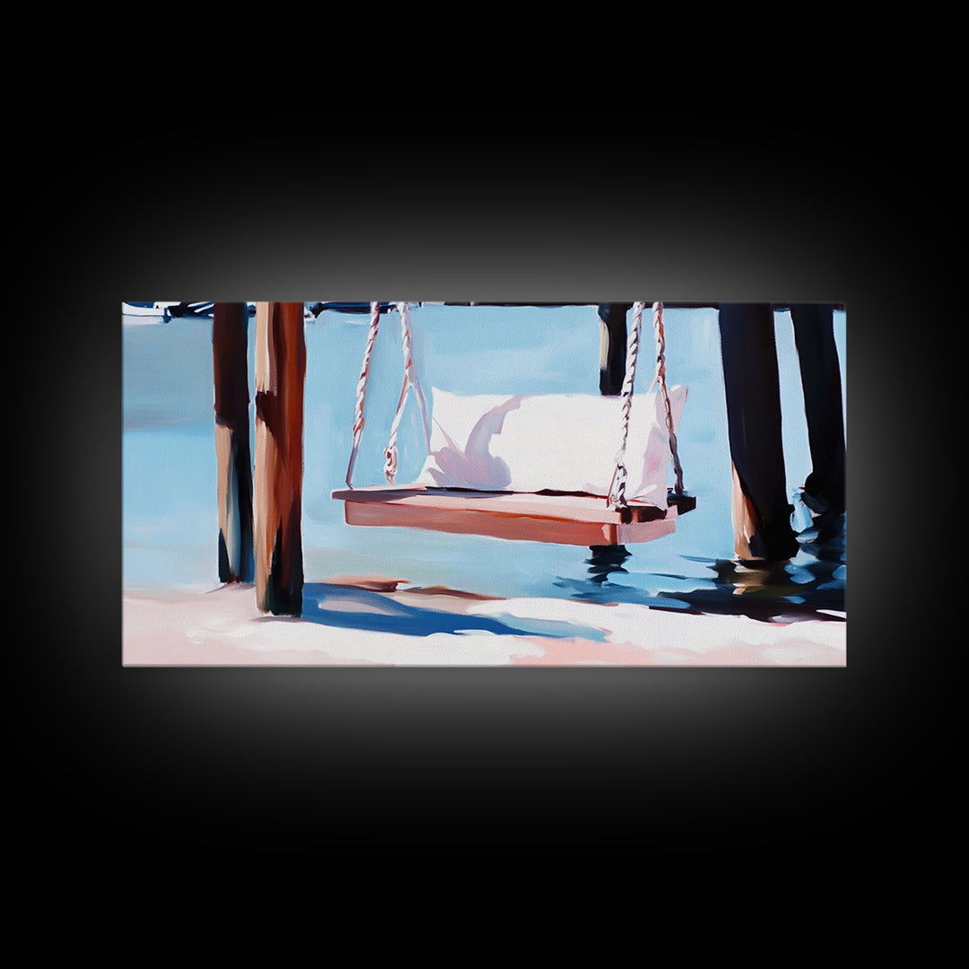 Coastal Swing Painting, Nautical Wall Art, Coastal Decor, Beach House Art, Panoramic Art, Canvas Print, Rustic Art, Guest Room Art