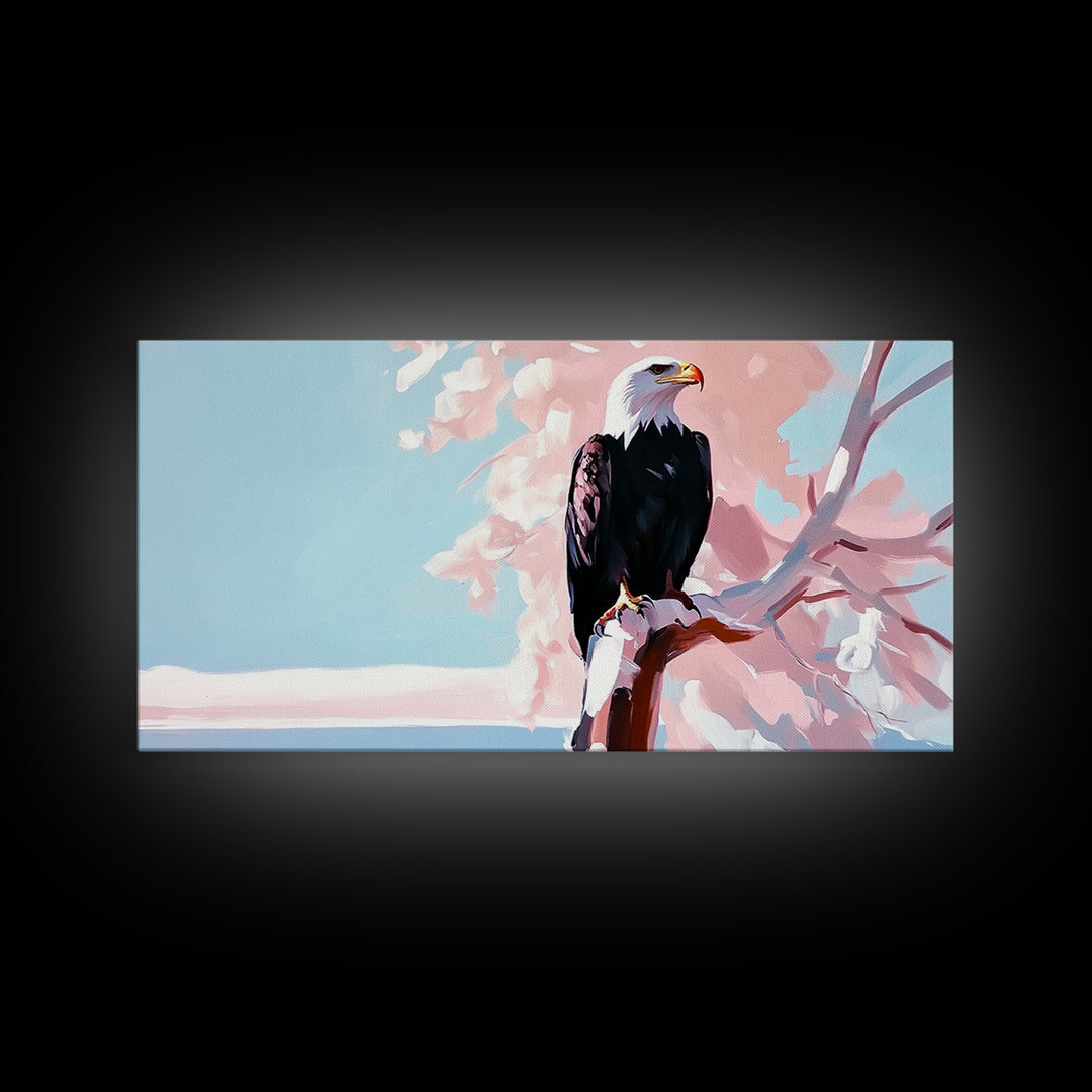 Bald Eagle, bird art, patriotic painting, wildlife painting, cherry blossom painting, vintage Christmas, canvas print