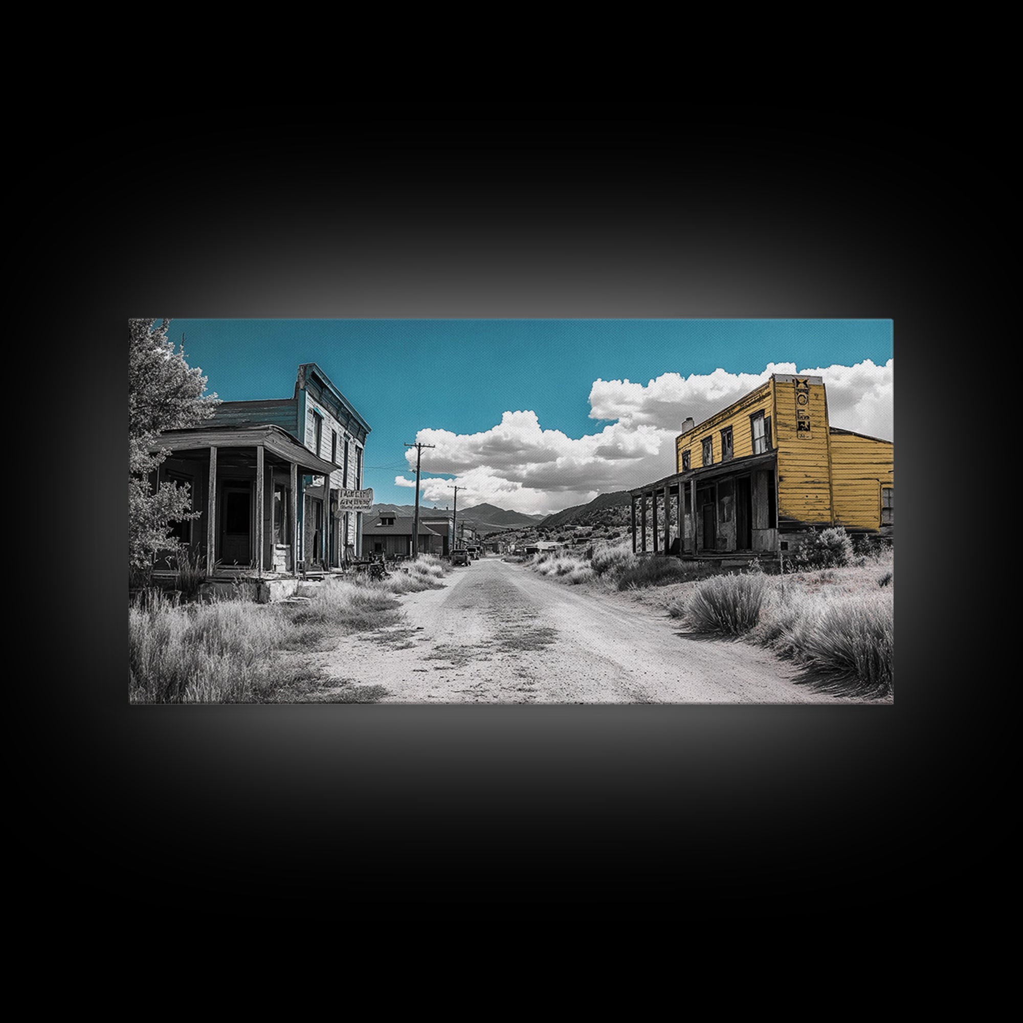 Abandoned Ghost Town Canvas Print Rustic Wall Art Western Landscape Painting Wabi Sabi Art Above Couch Art Extra Wide Horizontal Art