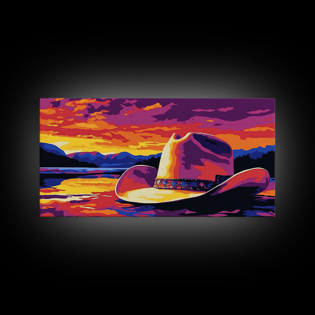 Cowboy Hat, coastal cowgirl wall art, rustic decor, landscape painting, western painting, Canvas Print, farmhouse art, southwest wall art