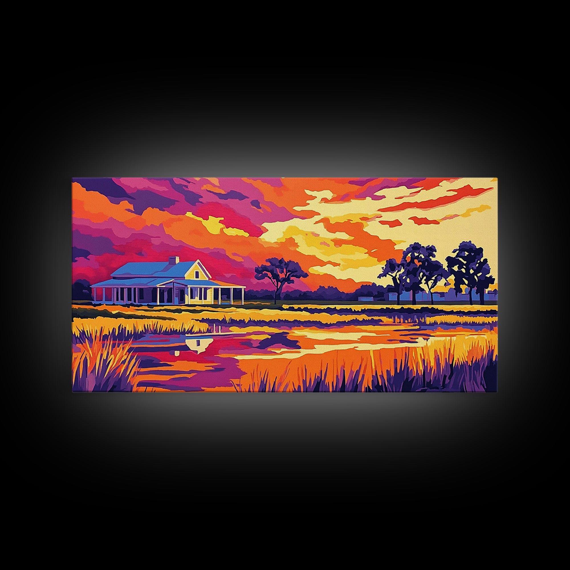 Rural Farmhouse, Rustic Wall Art, Barn Landscape Oil Painting, Farmhouse Art, Framed Canvas Print, Panoramic Art, Above Bed Wall Art