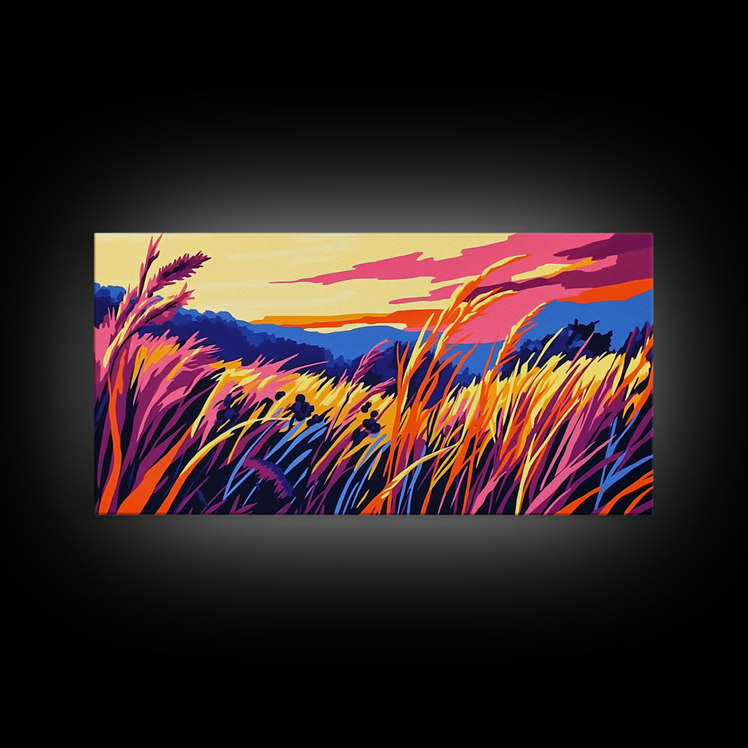 Autumn Field Landscape, fall wall art, panoramic painting, extra wide art, rustic wall art, farmhouse art, canvas print