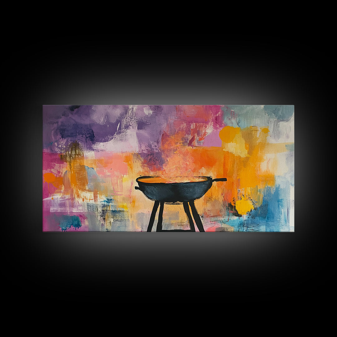 Campfire Art, Rustic Decor, Wild West Painting, Moody Wall Art, Extra Wide Art, Cozy Home Decor, Autumn Painting, Framed Canvas Print