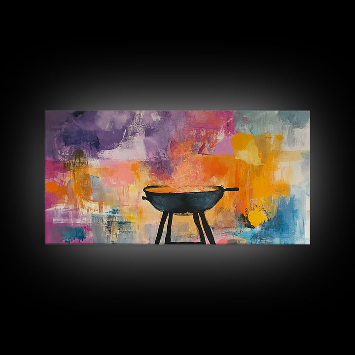 Campfire Art, Rustic Decor, Wild West Painting, Moody Wall Art, Extra Wide Art, Cozy Home Decor, Autumn Painting, Framed Canvas Print