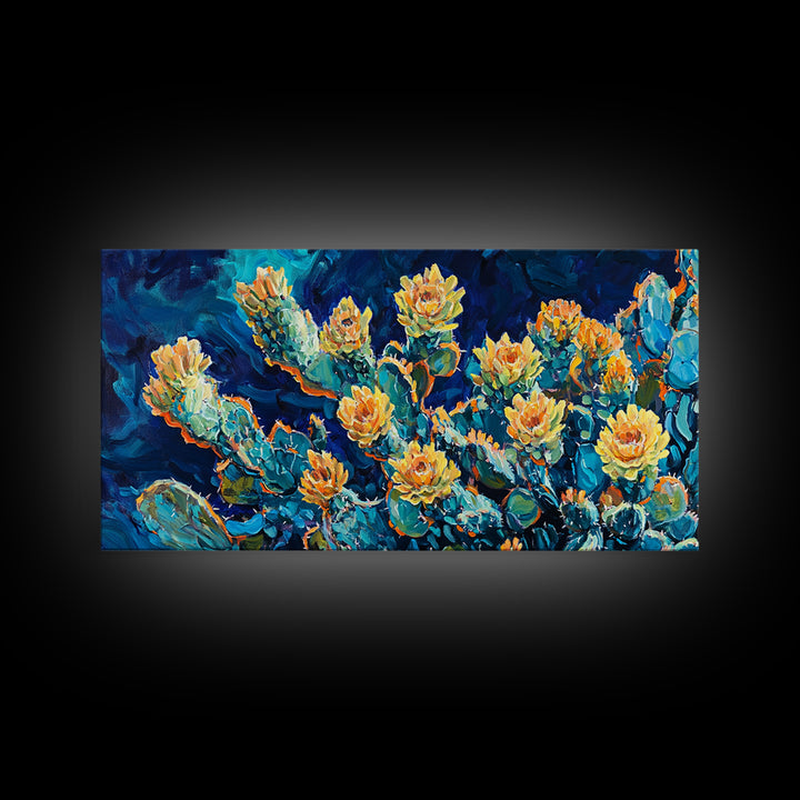 Cactus Bloom, Desert Flowers, Southwest Wall Art, Botanical Prints, Boho Art, Extra Wide Art, Bright Home Decor, Framed Canvas Print