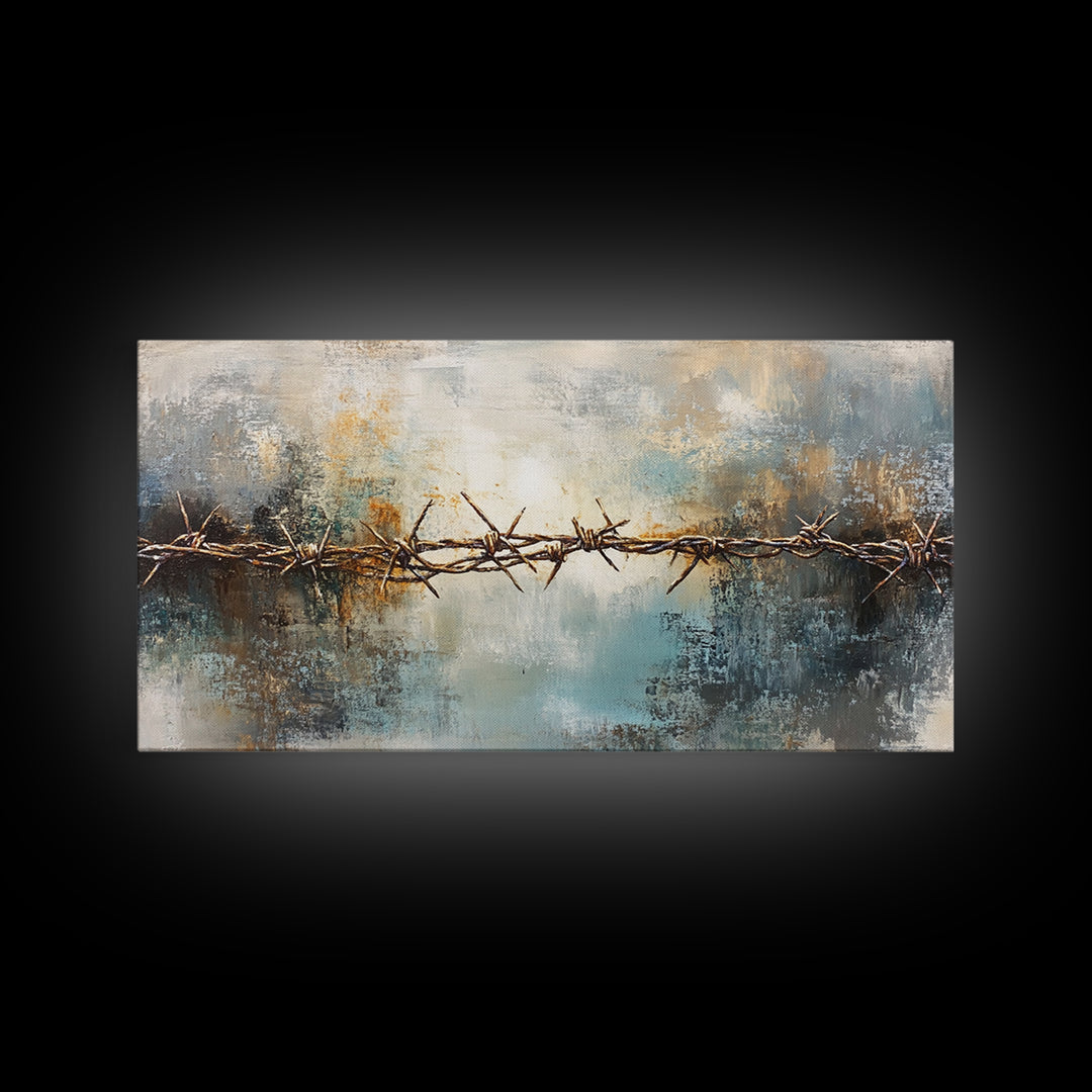 Barbed Wire Art, Canvas Print, Rustic Wall Art, Southwest Wall Art, Moody Art, Extra Wide Art, Above Couch Art, Farmhouse Wall Art