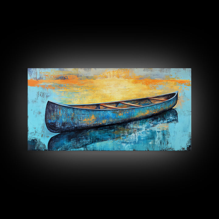 Canoe, Lake Art, Fly Fishing Art, Rustic Wall Art, Coastal Painting, Above Couch Art, Horizontal Wall Art, Framed Canvas Print, Nautical Decor