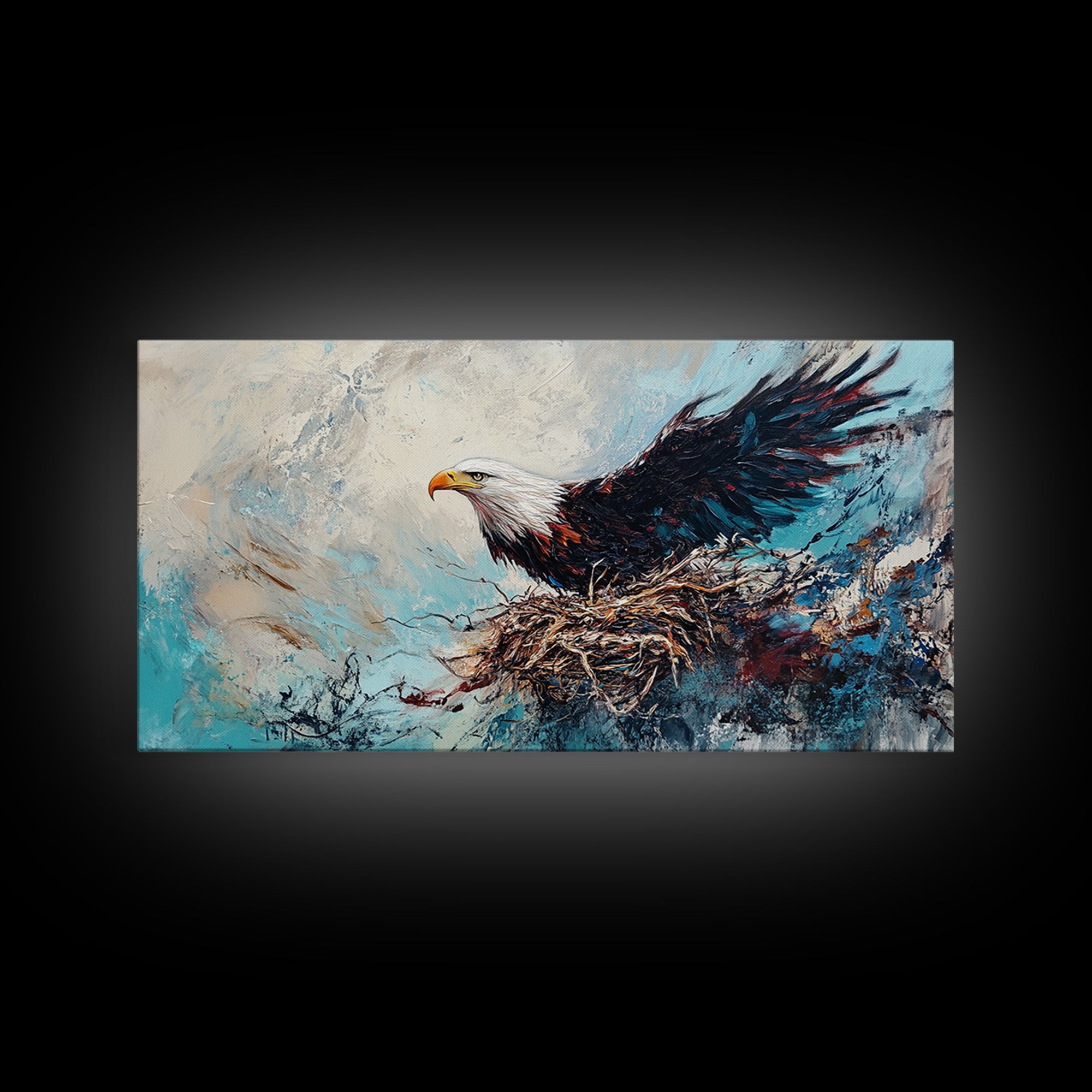 Bald Eagle, Bird Art, Rustic Decor, Wildlife Art, Mountain Painting, Southwest Wall Art, Living Room Art, Framed Canvas Print, Moody Art