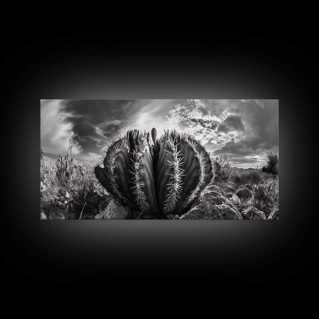 Desert Cactus, southwest wall art, Joshua tree art, rustic art, landscape painting, desert decor, panoramic art, Canvas Print