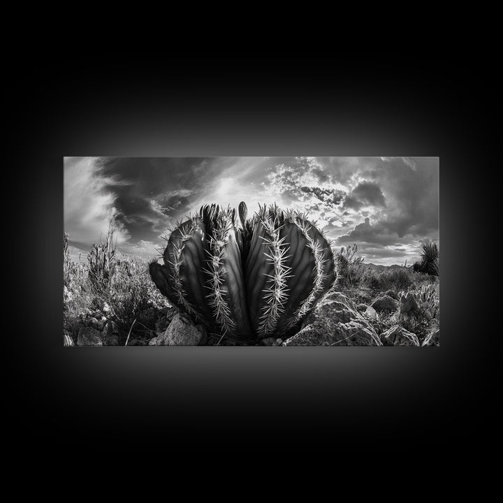 Desert Cactus, southwest wall art, Joshua tree art, rustic art, landscape painting, desert decor, panoramic art, Canvas Print