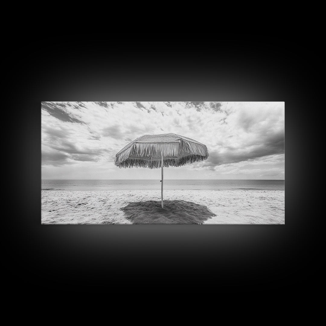 Beach Umbrella, Coastal Wall Art, Minimalist Art, Panoramic Art, Nautical Decor, Extra Wide Art, Coastal Landscape Art, Canvas Print