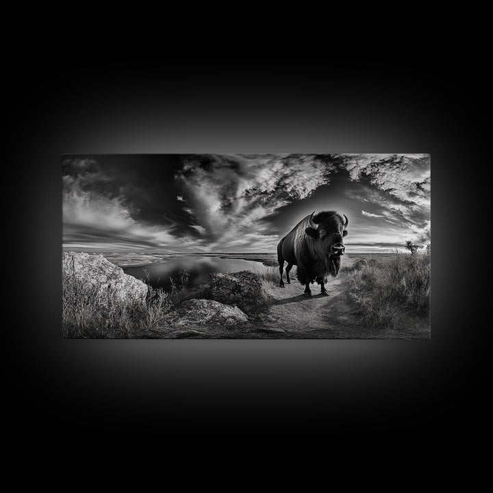 Bison Landscape, Southwest Wall Art, Rustic Wall Art, Moody Art, Panoramic Art, Extra Wide Art, Nature Wall Art, Framed Canvas Print