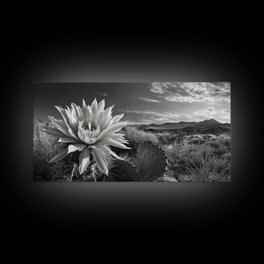 Cactus Bloom, botanical prints, wildflower painting, nature art, scenic mountain landscape, rustic wall art, southwest decor, Framed Canvas Print