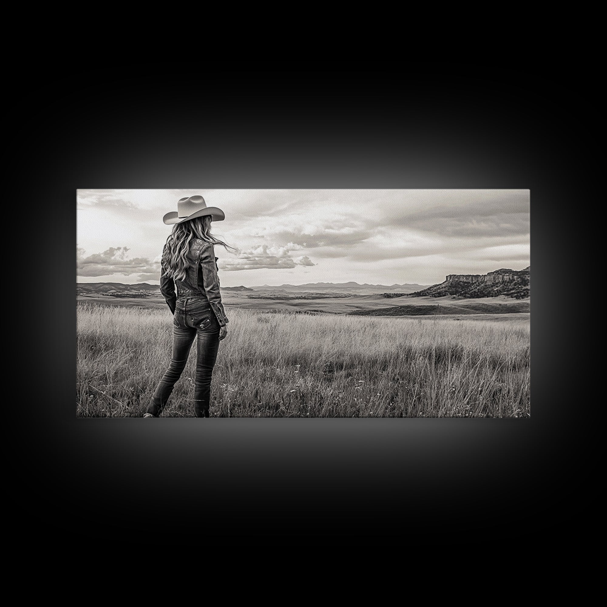 Black and White Cowgirl, western art, rustic decor, cowboy painting, southwest wall art, country art, black and white photography