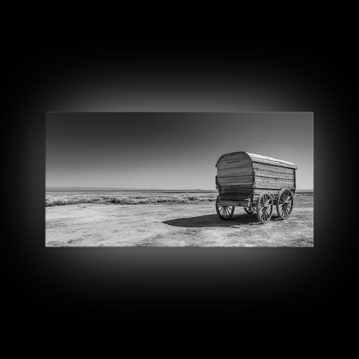 Covered wagon, rustic art, farmhouse art, western decor, landscape painting, extra wide art, panoramic art, framed canvas print